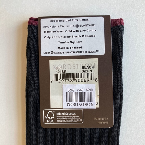 NWT Mens Nordstrom Black Dress Socks Pima Cotton Calf Length Size L 10.5  -12.5 - Picture 7 of 8